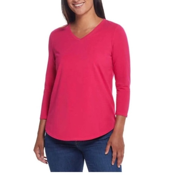 2/$10 MOVING SALE Weatherproof Vintage Women's 3/4 Sleeve V Neck T-shirt Pink - Picture 6 of 15
